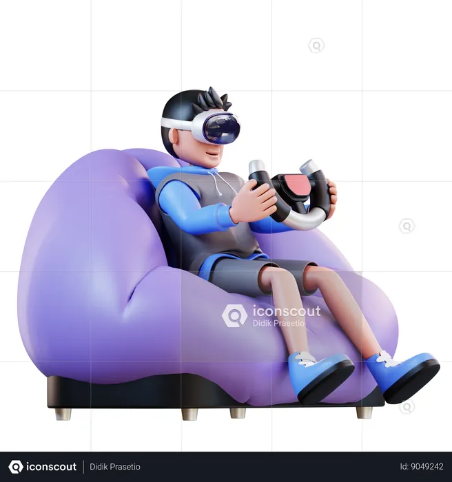 Man Playing Virtual Car  3D Illustration