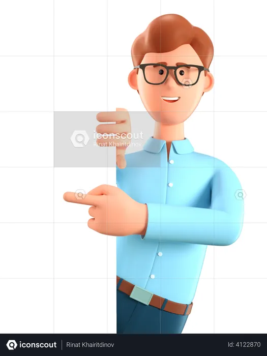 Man pointing finger at blank information board  3D Illustration