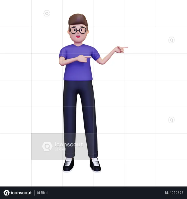 Man pointing fingers in ride side  3D Illustration