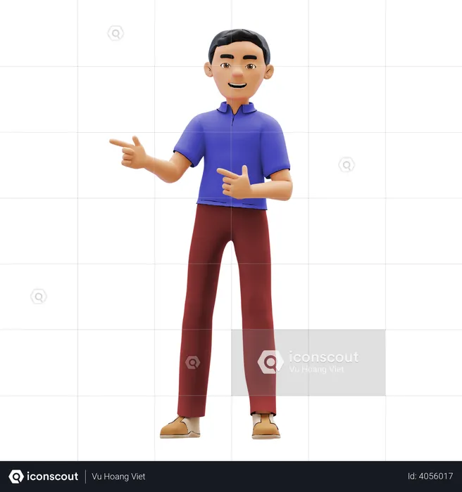 Man pointing fingers on left side  3D Illustration