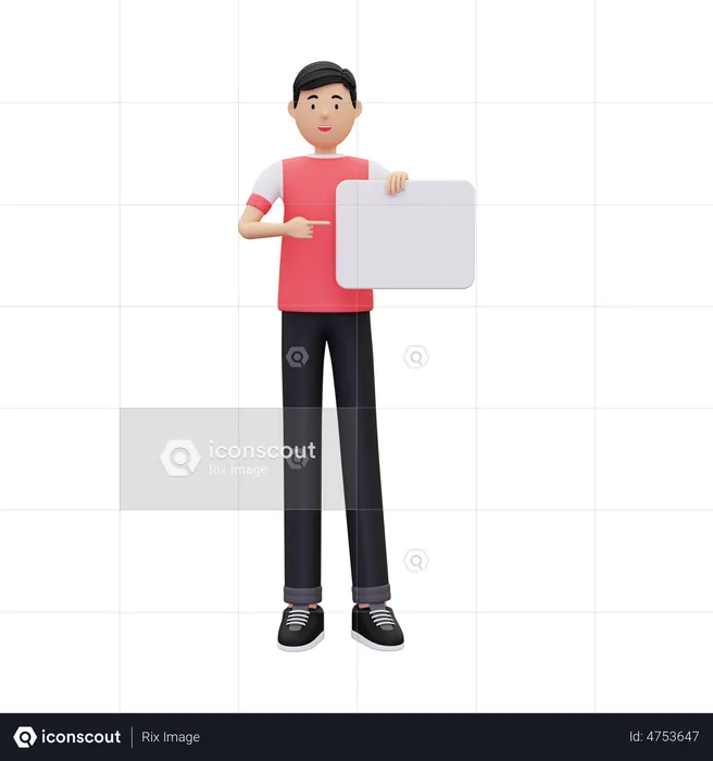 Man Pointing Placard Board  3D Illustration