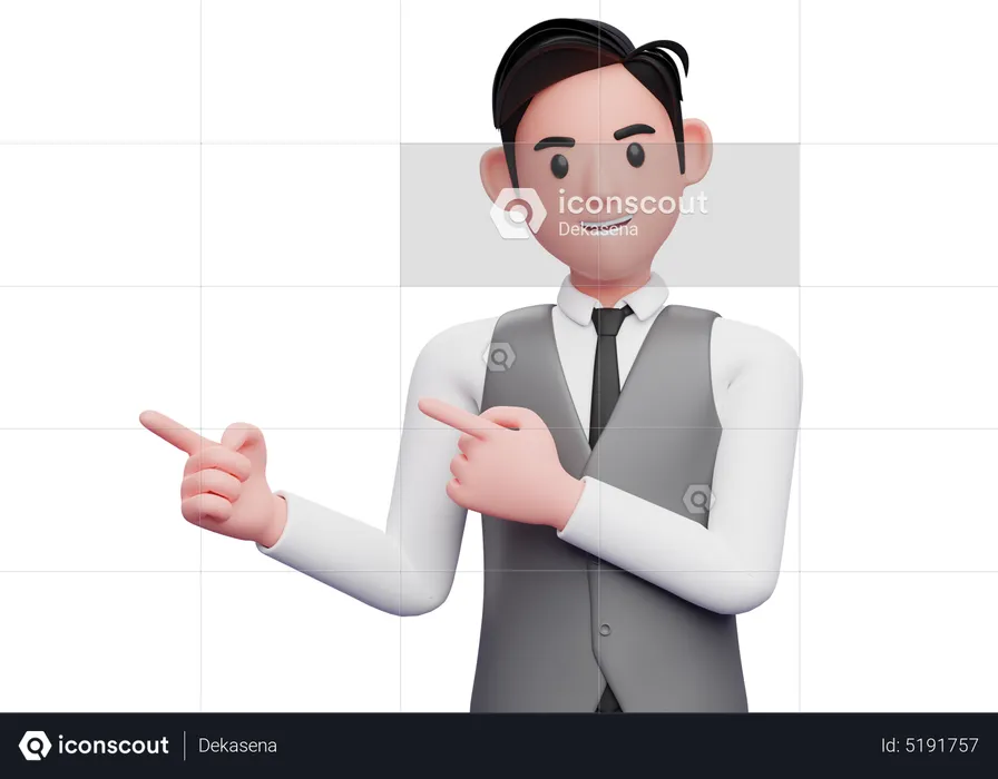 Man pointing side with both index fingers  3D Illustration