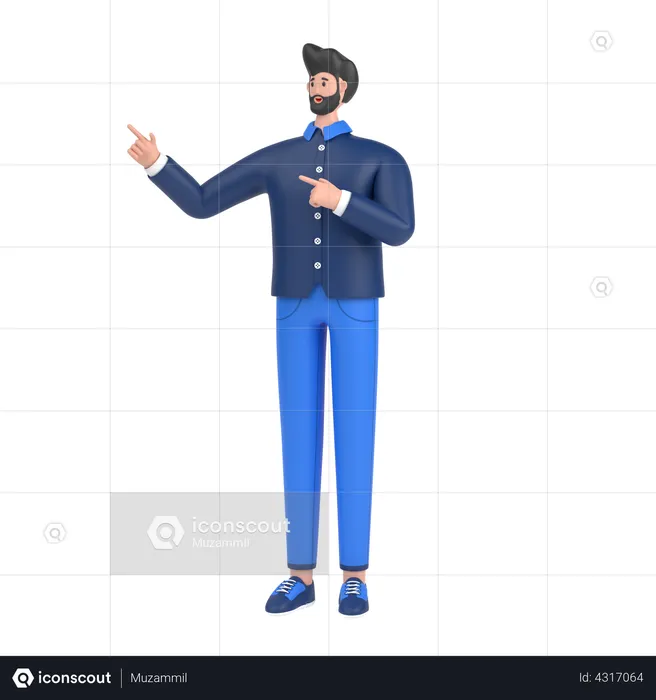 Man pointing something on his right side  3D Illustration