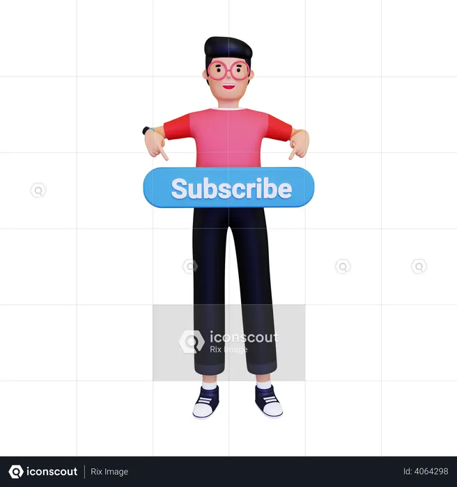 Man pointing to the subscribe button  3D Illustration