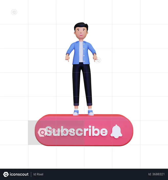 Man points to the subscribe button  3D Illustration