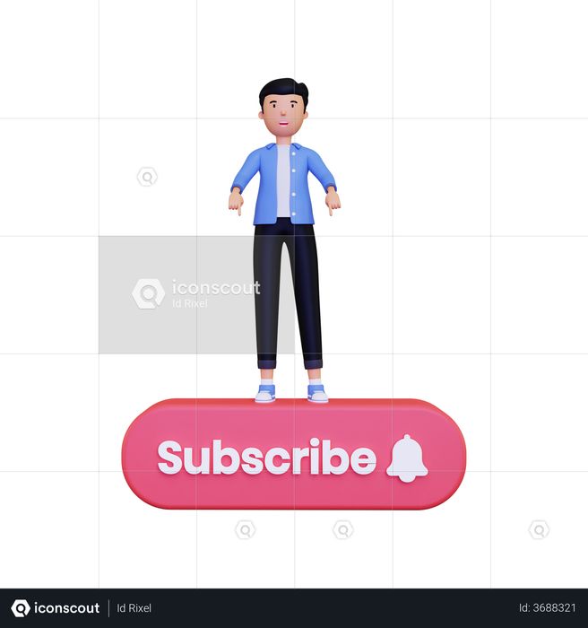 Man points to the subscribe button 3D Illustration