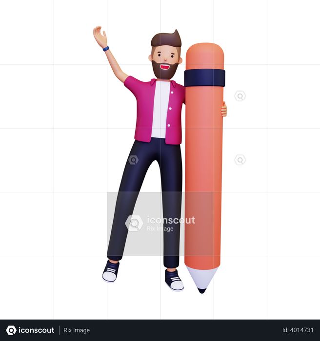 Man Posing Next To Pencil 3D Illustration