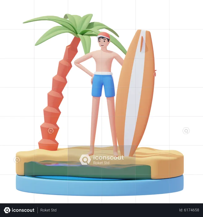 Man Prepare to Surf  3D Illustration