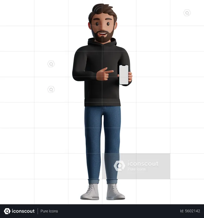 Man presenting blank screen of smartphone  3D Illustration