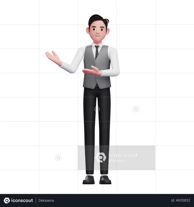 Man presenting pose wearing a gray office vest  3D Illustration