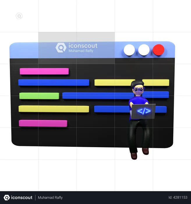 Man programming code while working on laptop  3D Illustration