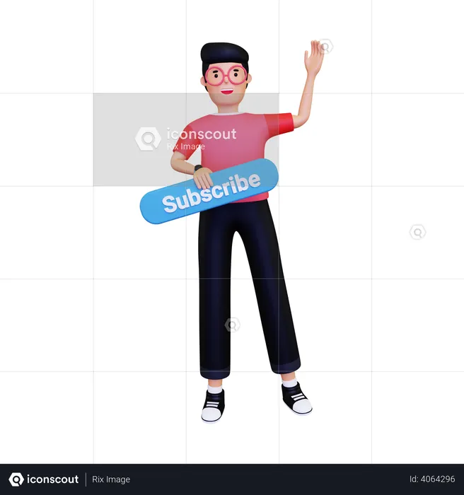 Man promoting subscribe button  3D Illustration