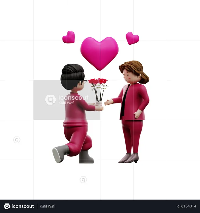 Man proposing woman  3D Illustration