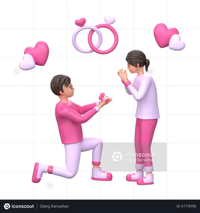 Man proposing woman one knee  3D Illustration