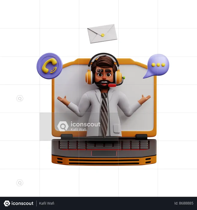 Man Provide Online Customer Service  3D Illustration