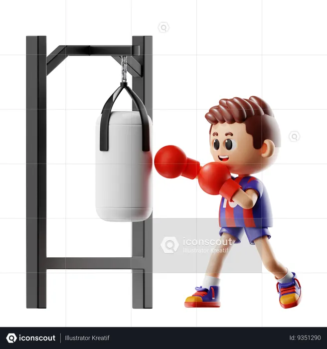Man Punching On Punching Bag  3D Illustration
