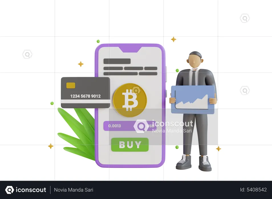 Man purchasing Bitcoin  3D Illustration