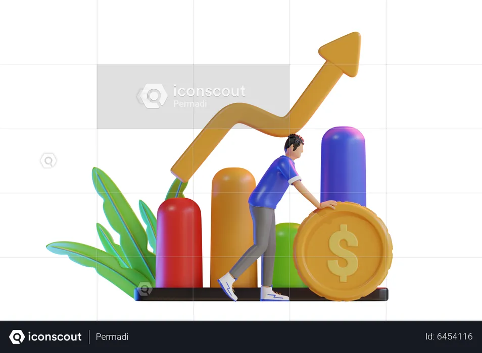 Man pushing financial growth  3D Illustration