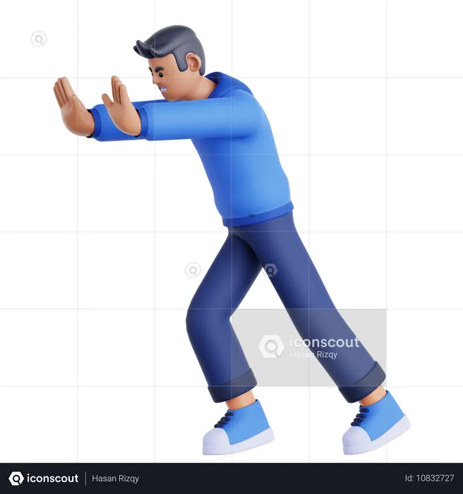 Man Pushing Wall Gesture  3D Illustration