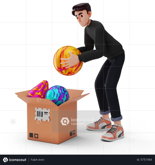 Man put ball in package  3D Illustration