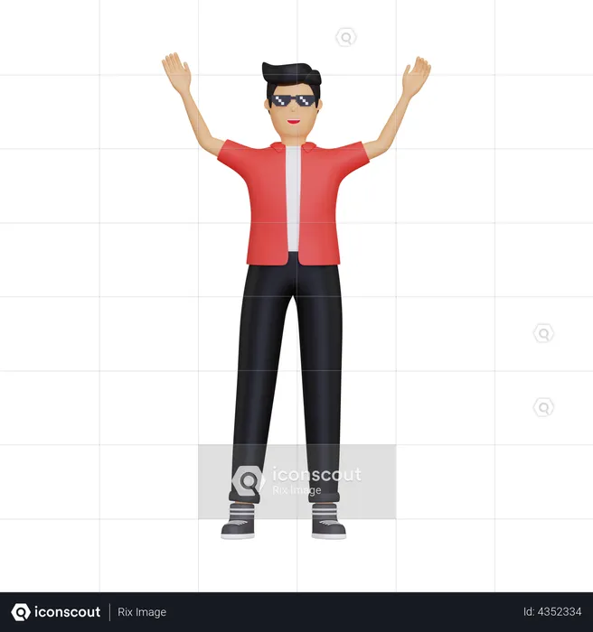 Man raises both hands  3D Illustration