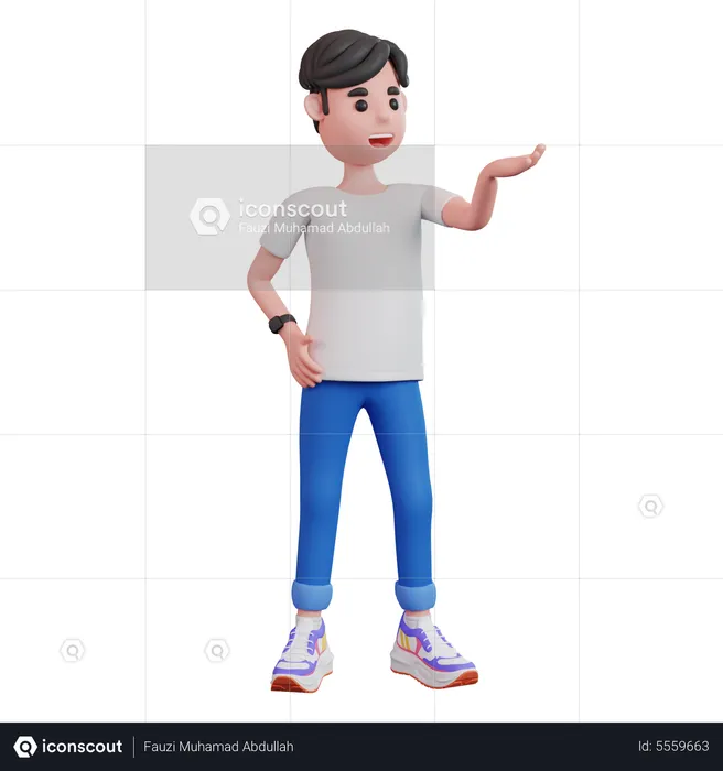 Man Raising His Hand To Show Something  3D Illustration