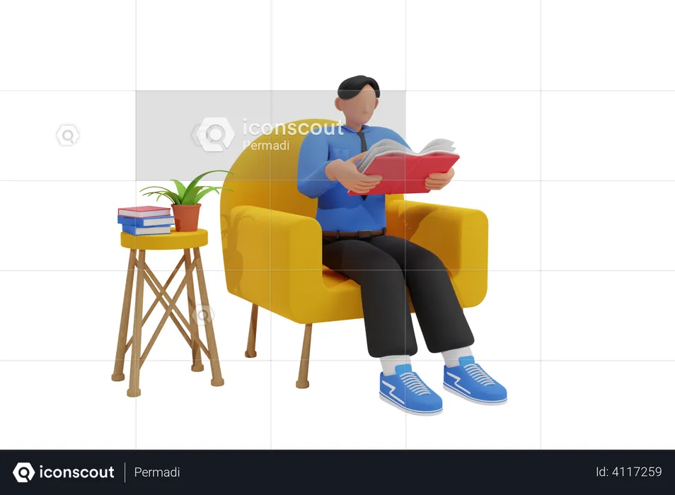 Man reading a book on the couch  3D Illustration