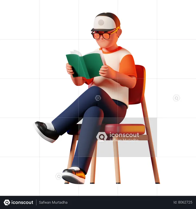 Man Reading A Book Pose  3D Illustration