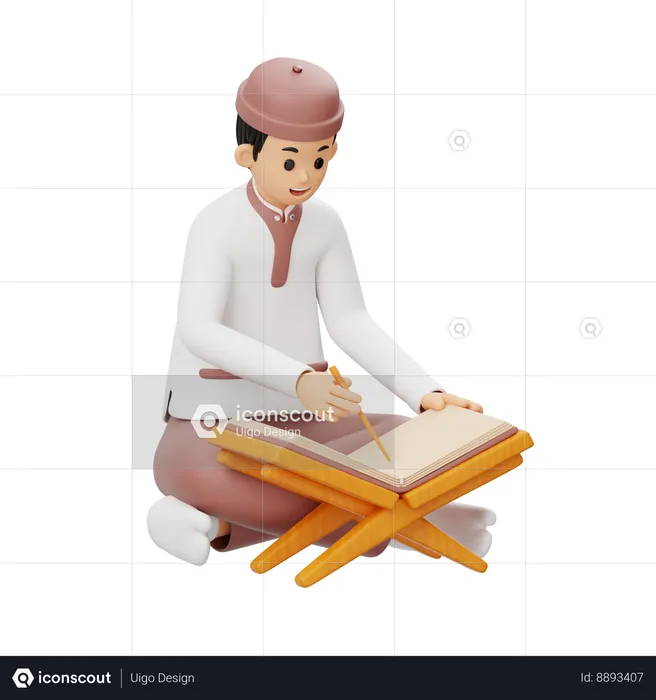 Man Reading Al-Quran  3D Illustration