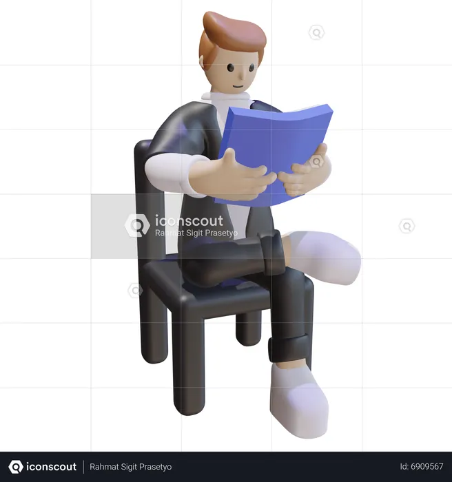 Man Reading Book  3D Illustration