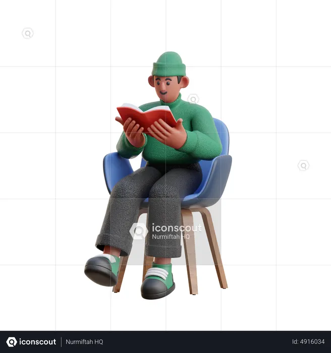 Man Reading Book while Sitting on Chair  3D Illustration