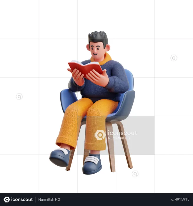 Man Reading Book while Sitting on Chair  3D Illustration