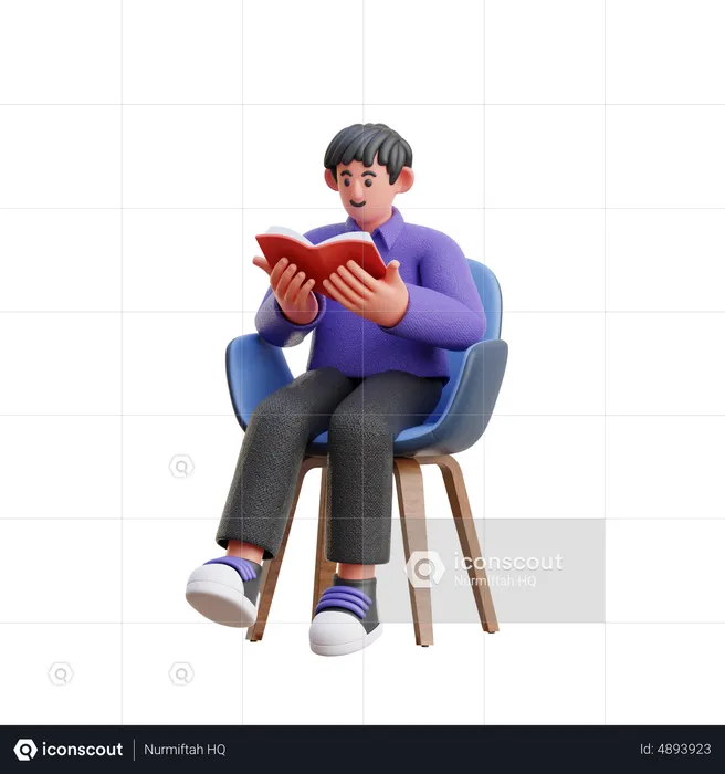 Man Reading Book while Sitting on Chair  3D Illustration