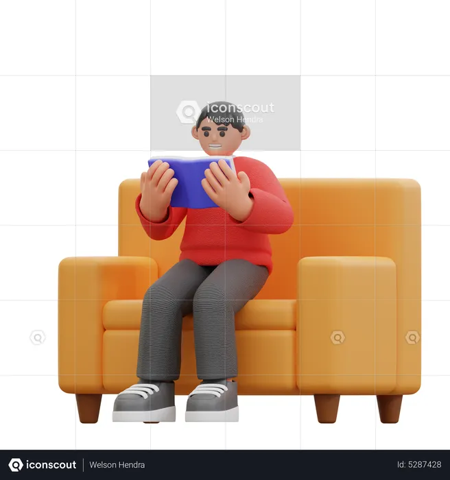 Man Reading Book while Sitting on Chair  3D Icon