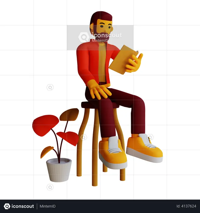 Man reading while sitting on table  3D Illustration