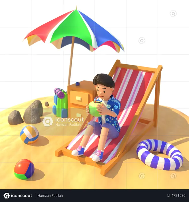 Man relax on beach  3D Illustration