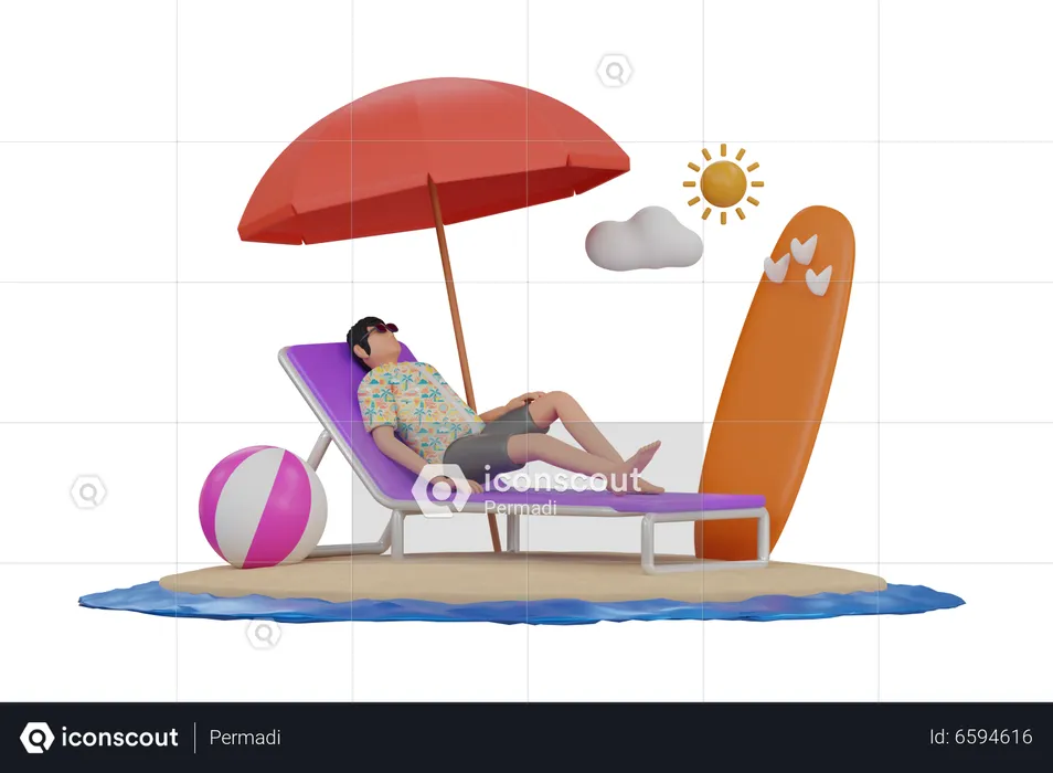 Man relaxing at beach  3D Illustration