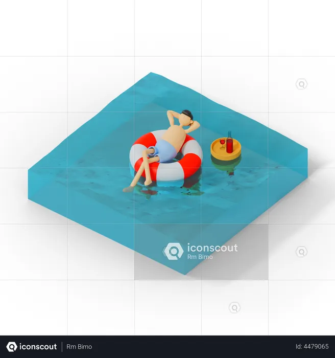 Man Relaxing In Swimming Pool  3D Illustration