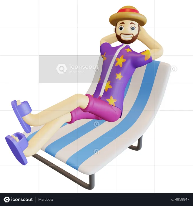 Man Relaxing on Beach  3D Illustration