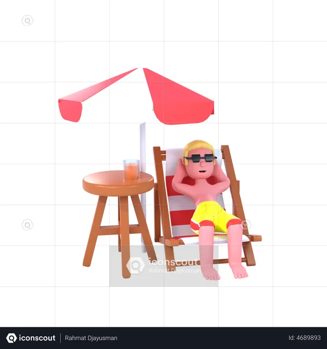 Man Relaxing On Beach Chair  3D Icon
