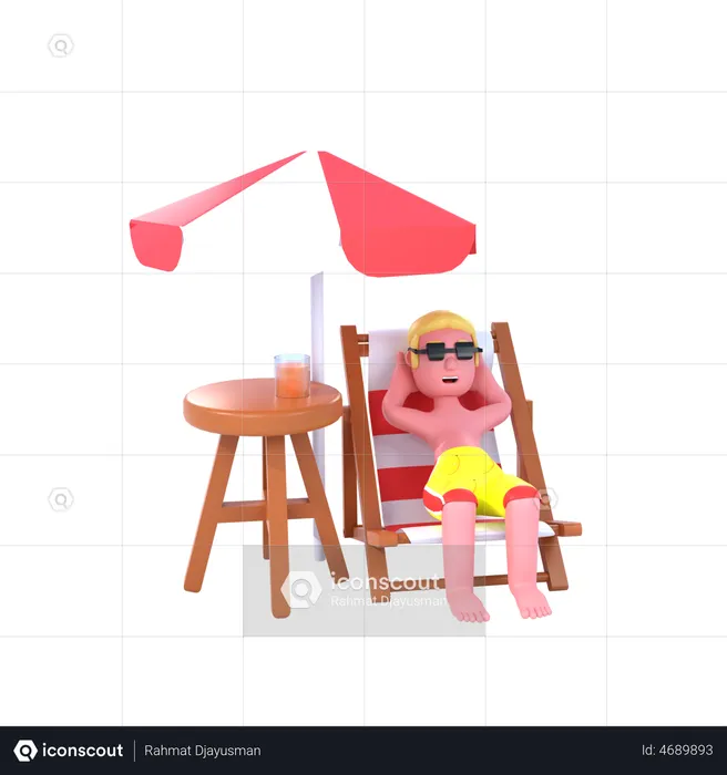 Man Relaxing On Beach Chair  3D Illustration