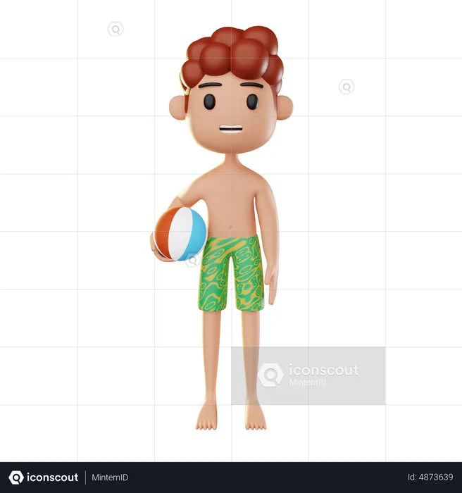 Man relaxing on the beach and playing ball  3D Illustration
