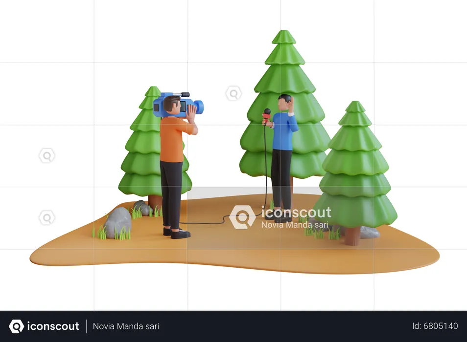 Man reporter reporting from field  3D Illustration