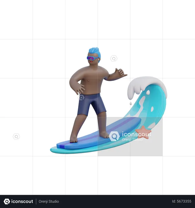 Man Riding a Wave  3D Illustration