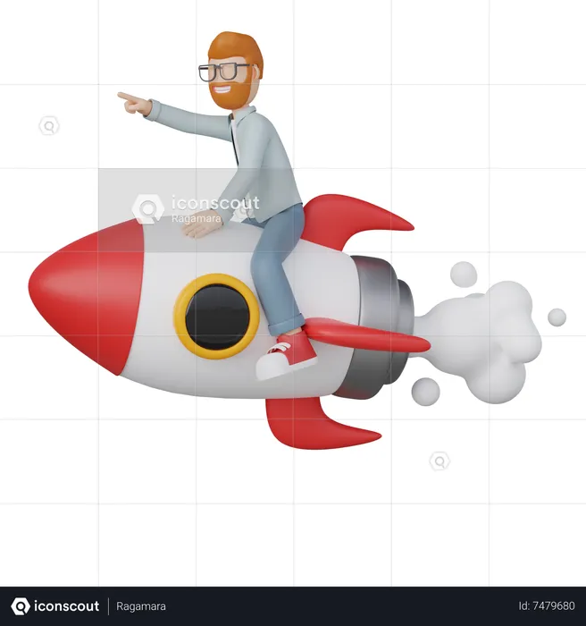 Man Riding Rocket  3D Icon