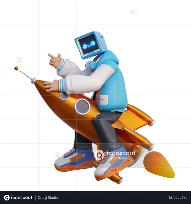 Man Riding Rocket  3D Illustration