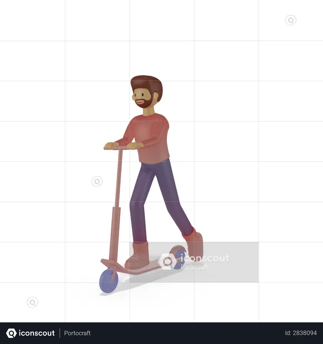 Man riding scooter  3D Illustration