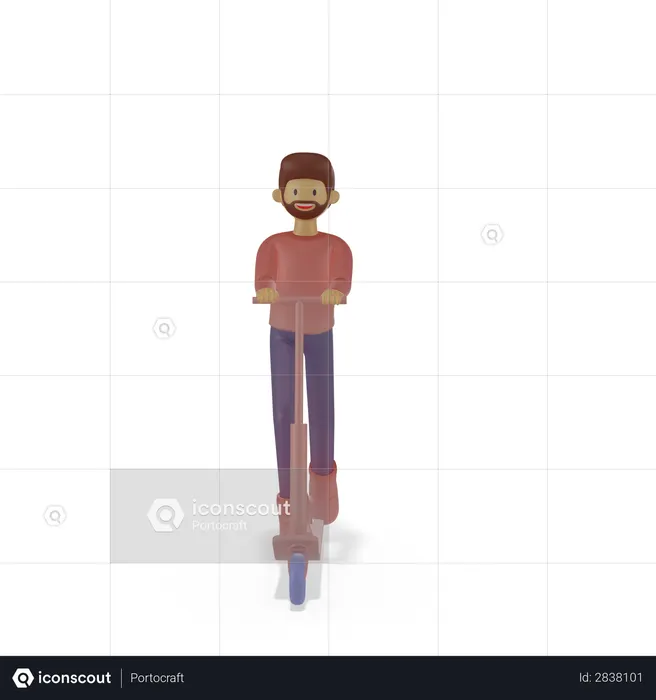 Man riding scooter  3D Illustration