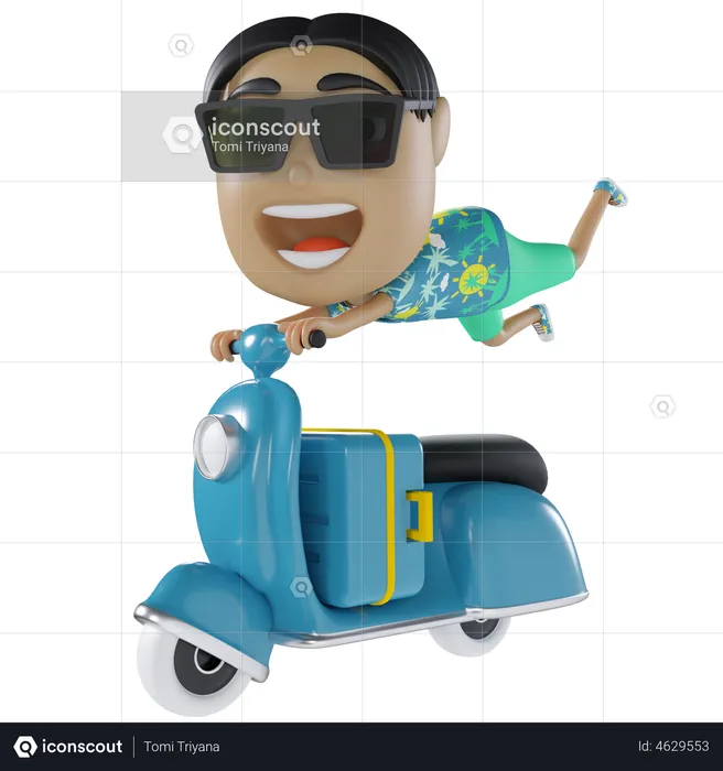 Man Riding Scooter  3D Illustration