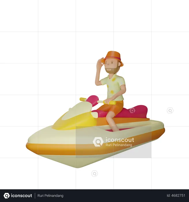 Man Riding Speedboat  3D Illustration